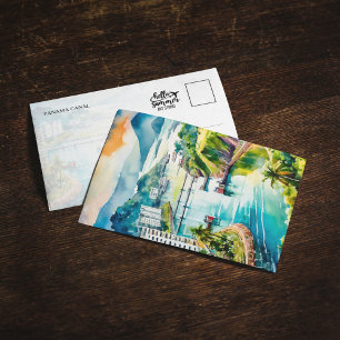 Panama Canal Watercolor Postcard
