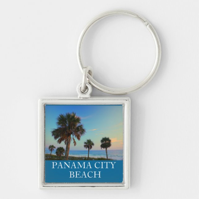 Panama City Beach FL Palm Tree Sunset Keyring (Front)