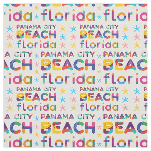 Panama City Beach, Florida. Colourful Text Pattern Fabric (Swatch)