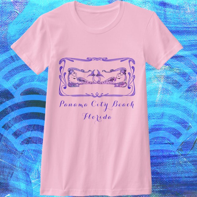 Panama City Beach Florida Pretty Art Deco Mermaids T-Shirt (Color choices available.)