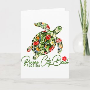 Panama City Beach Florida Sea Turtle Tropical Hibi Card