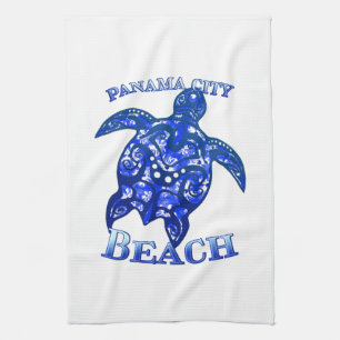 Panama City Beach Florida Vacation Tribal Turtle Tea Towel