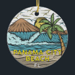 Panama City Beach Florida Vintage Ceramic Tree Decoration<br><div class="desc">Panama City Beach hand drawn illustration with mountains and ocean waves in the background. Perfect for anyone who loves to visit Panama City Beach.</div>
