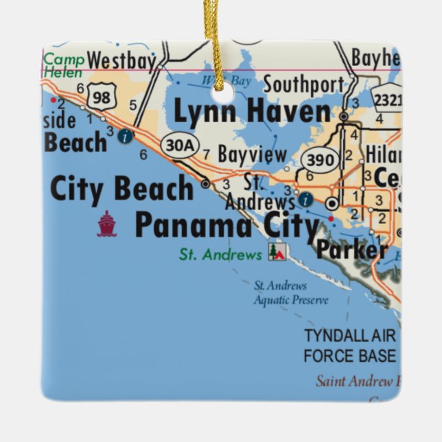 Panama City Florida Map Ceramic Ornament (Front)