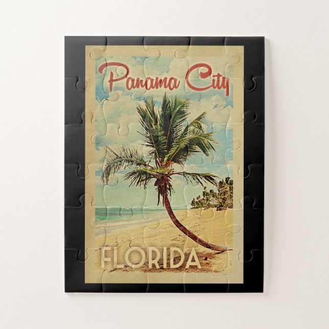 Panama City Palm Tree Vintage Travel Jigsaw Puzzle (Vertical)