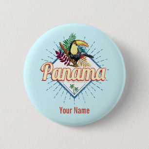 Panama City Toucan Retro Palm Trees Vintage 6 Cm Round Badge
