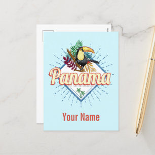 Panama City Toucan Retro Palm Trees Vintage Holiday Postcard