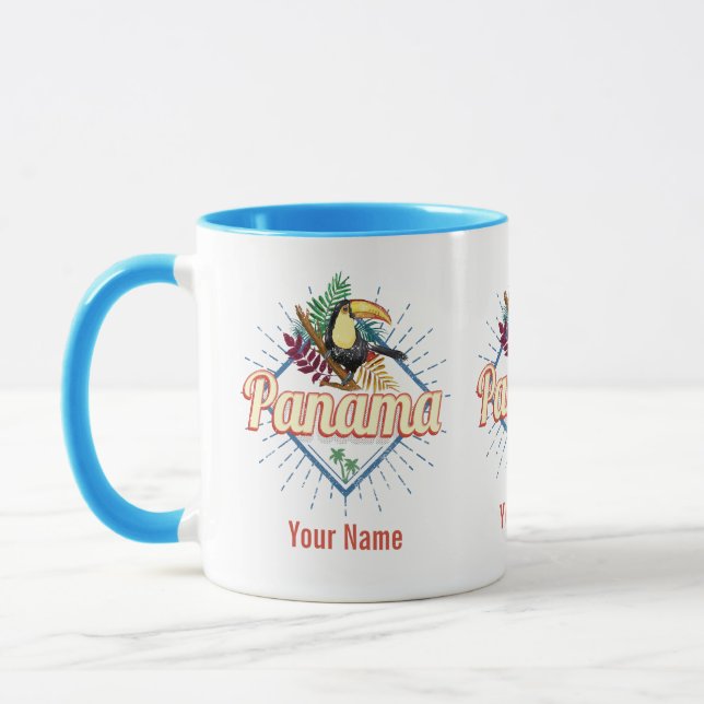 Panama City Toucan Retro Palm Trees Vintage Mug (Left)