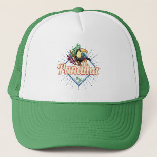 Panama City Toucan Retro Palm Trees Vintage Trucker Hat
