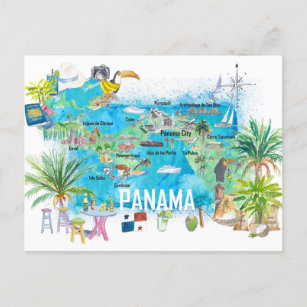 Panama Illustrated Travel Map Postcard