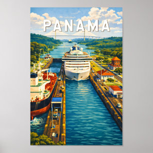 Panama Illustration Travel Art Vintage Poster
