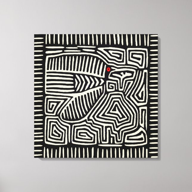 Panama Kuna Indian Mola Pajaro - Black White Canvas Print (Front)