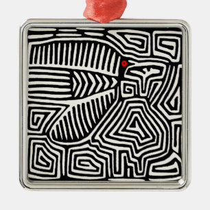 Panama Kuna Indian Mola Pajaro - Black White Metal Tree Decoration