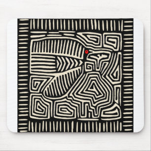 Panama Kuna Indian Mola Pajaro - Black White Mouse Pad