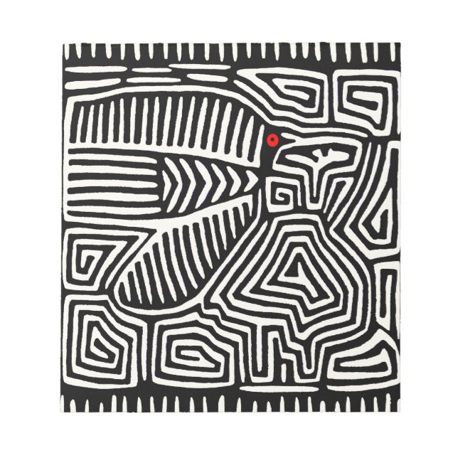 Panama Kuna Indian Mola Pajaro - Black White Notepad (Front)