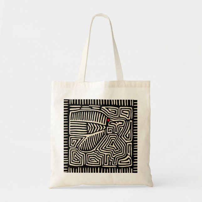 Panama Kuna Indian Mola Pajaro - Black White Tote Bag (Front)