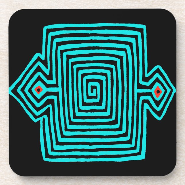 Panama Mola Tortoise - Blue Black Coaster (Front)