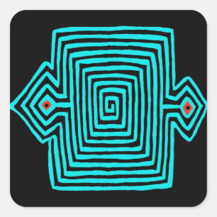 Panama Mola Tortoise - Blue Black Square Sticker
