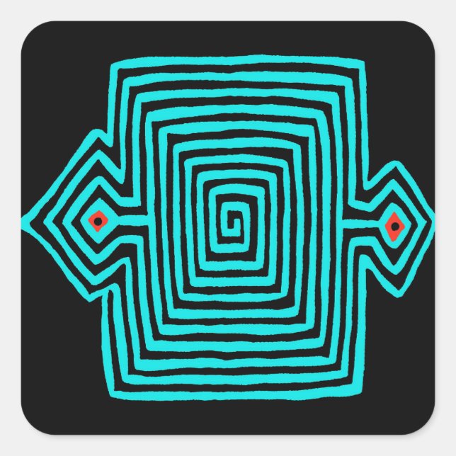 Panama Mola Tortoise - Blue Black Square Sticker (Front)