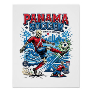 Panama Soccer Skeleton Striker Nations Poster Styl