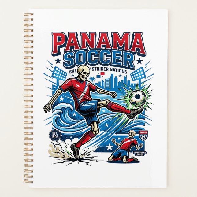 Panama Soccer Skeleton Striker Nations Poster Styl Planner (Front)