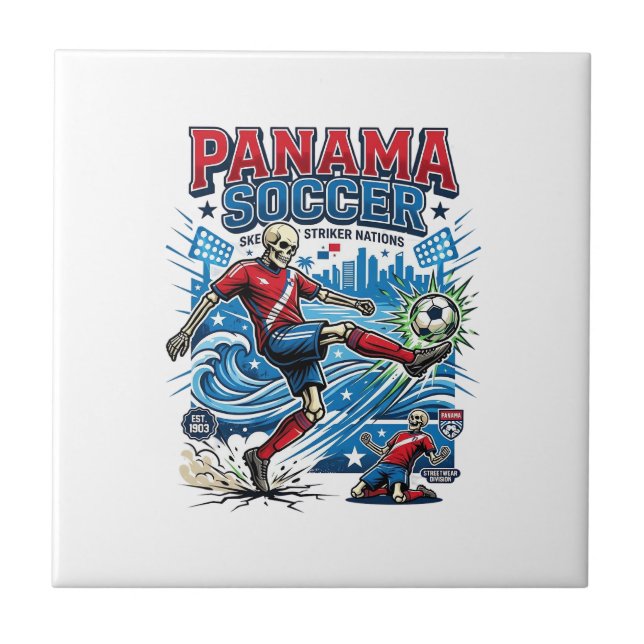 Panama Soccer Skeleton Striker Nations Poster Styl Tile (Front)