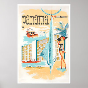 Panama Travel Poster Marlin Fishing Art Central