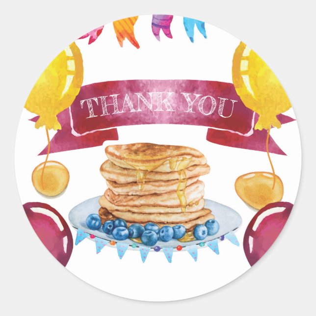 Pancake and Pyjamas Birthday Thank you Classic Round Sticker (Front)