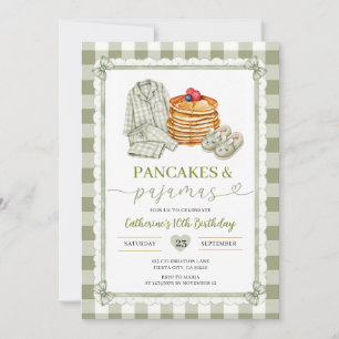 Pancake and Pyjamas Sage Green Birthday Invitation