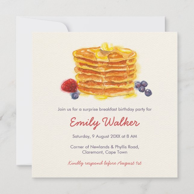 Pancake Breakfast Birthday Party Invitation (Front)