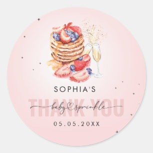 Pancake Brunch Bubbly Pink Baby Sprinkle Thank You Classic Round Sticker