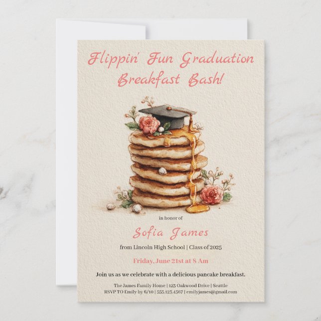 Pancake Brunch Graduation Celebration Invitation (Front)