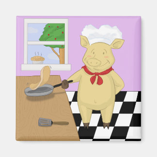 Pancake Flipping Pig Chef Magnet