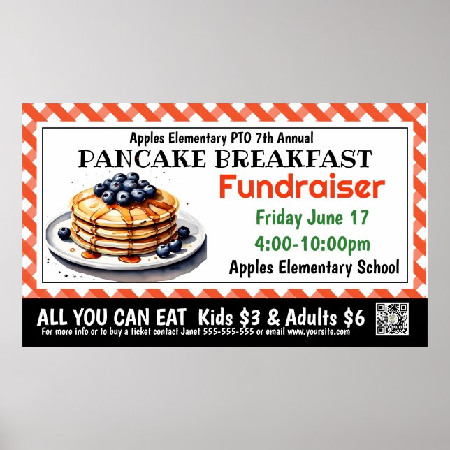 PANCAKE Fundraiser PTO PTA Church Banner Poster (Front)