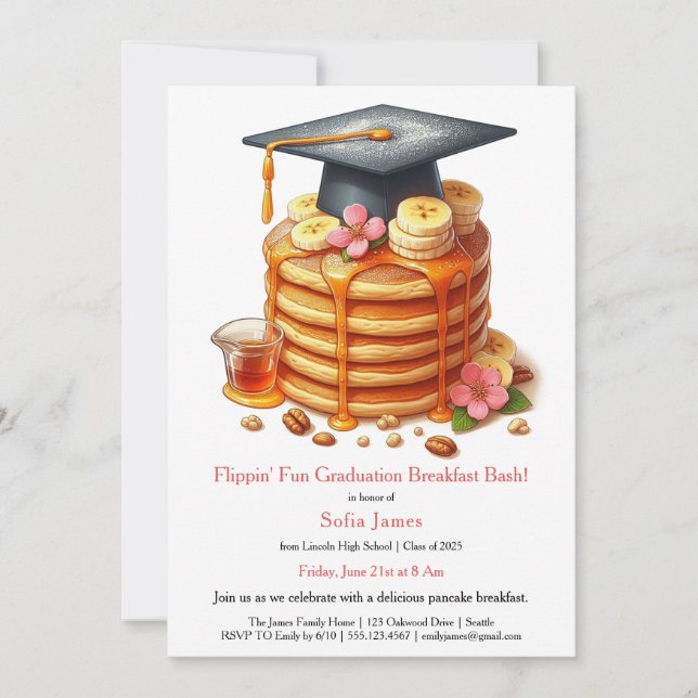 Pancake Graduation Breakfast Celebration Invitation (Front)