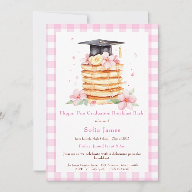Pancake Graduation Breakfast Celebration  Invitation (Front)