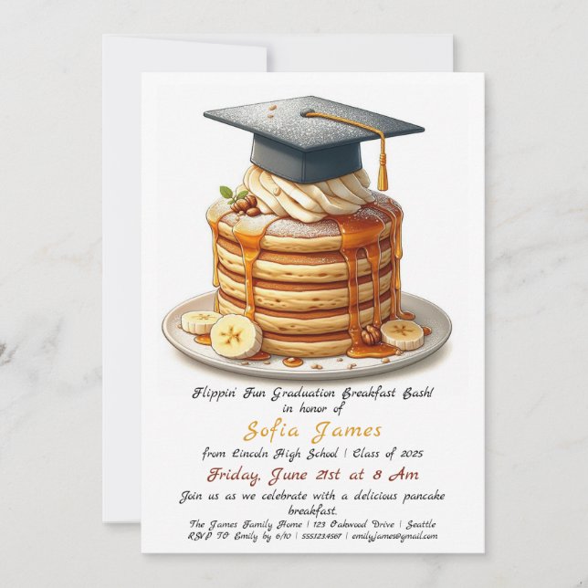 Pancake Graduation Breakfast Celebration  Invitation (Front)