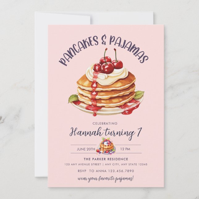 Pancake | Pajama Party | Pink Girl's Birthday Invitation (Front)