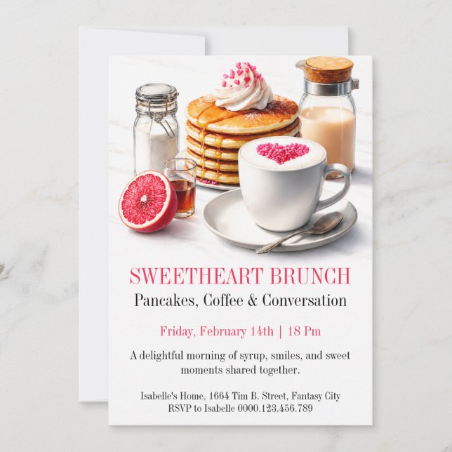 Pancakes and Coffee Valentine Brunch Invitation (Front)