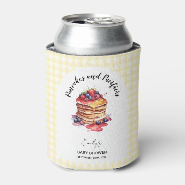Pancakes and Pacifiers Gingham Plaid Baby Shower Can Cooler (Can Front)