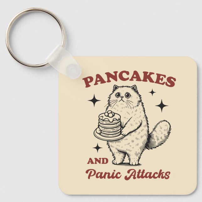 Pancakes and panic attacks funny cat key ring (Front)