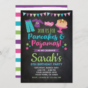 Pancakes and Pyjamas Birthday Chalkboard Invite