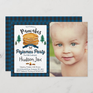 Pancakes And Pyjamas Birthday Invitation Plaid