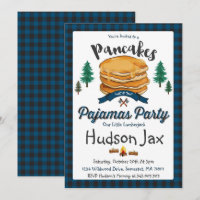 Pancakes And Pyjamas Birthday Invitation Plaid