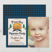 Pancakes And Pyjamas Birthday Invitation Plaid