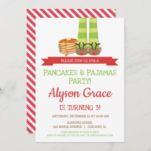 Pancakes and Pyjamas Birthday Party Invitation (Front/Back)