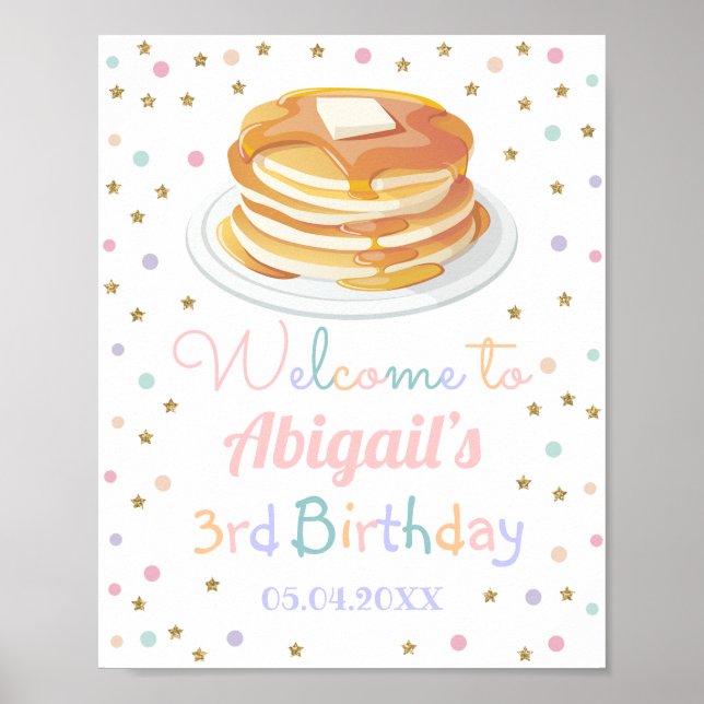 Pancakes and Pyjamas Glitter Dot Birthday Welcome Poster (Front)