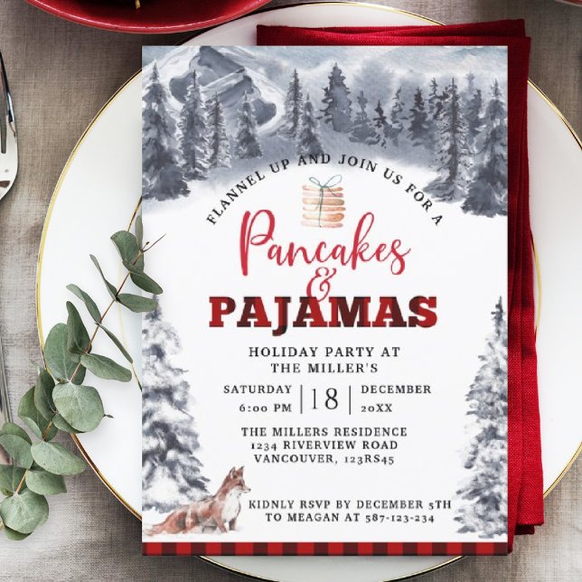 Pancakes and Pyjamas Holiday Party, Rustic Invitation (Creator Uploaded)