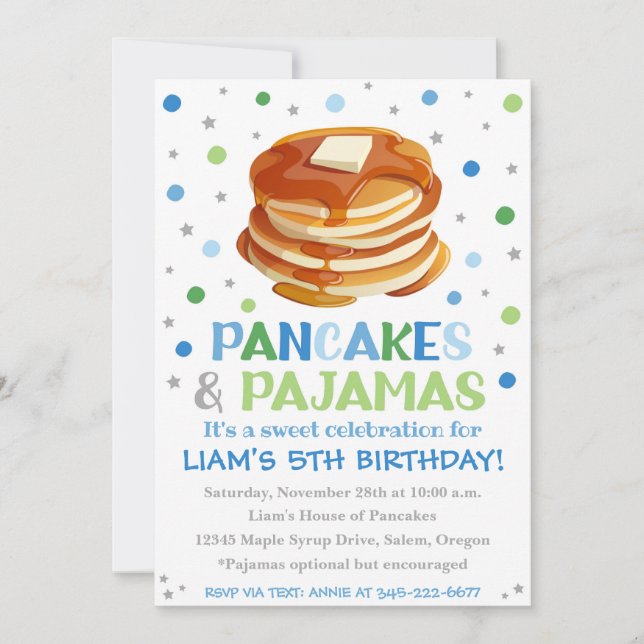 Pancakes and Pyjamas Invitation | Pajama Party (Front)