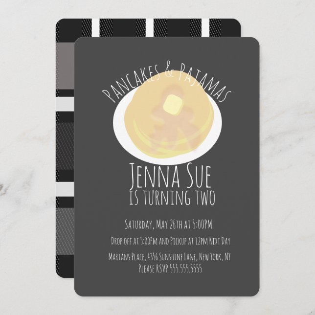 Pancakes and Pyjamas Sleepover Girls | Plaid Invitation (Front/Back)
